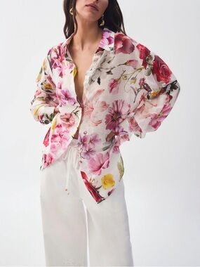Coldwater Creek White Floral Button-Down Shirt